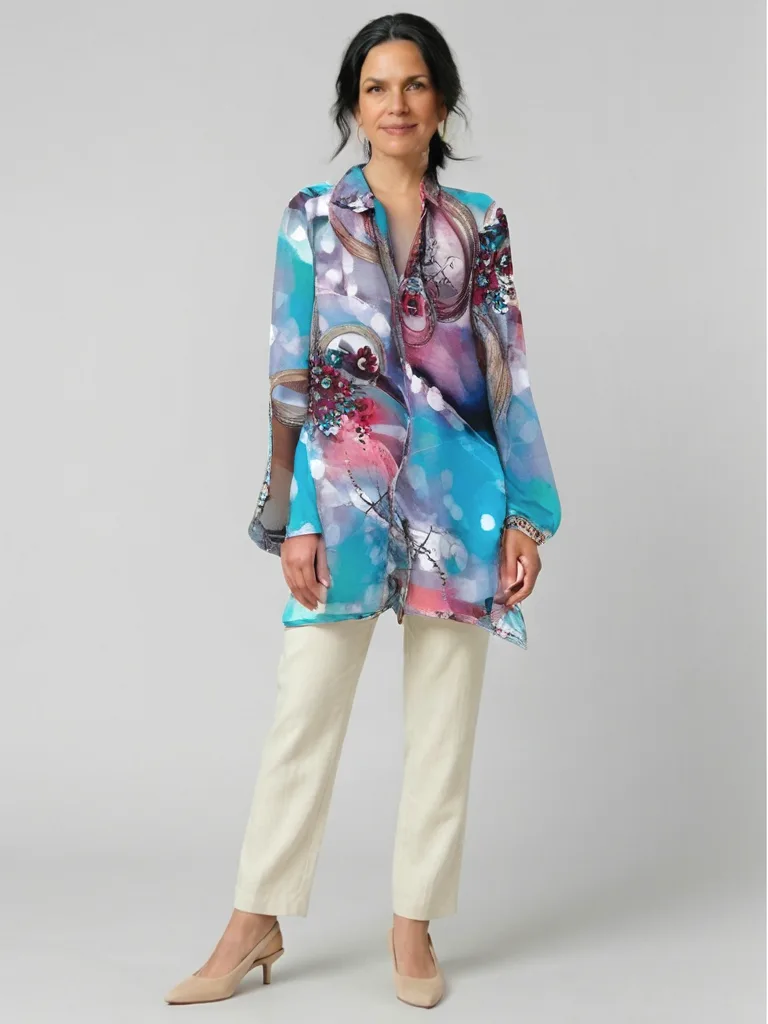 Teal Bokeh Embroidered Blouse